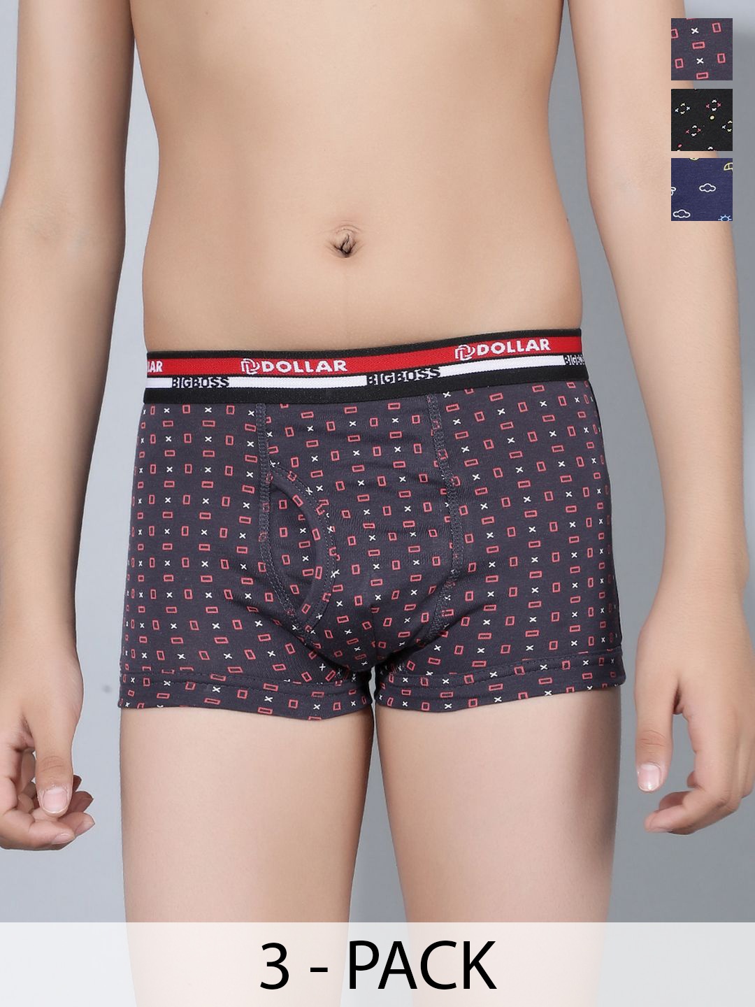 

Dollar Bigboss Boys Pack Of 3 Cotton Assorted Short TrunksMBKTR-15-MDRNTRNK-PO3-CO2