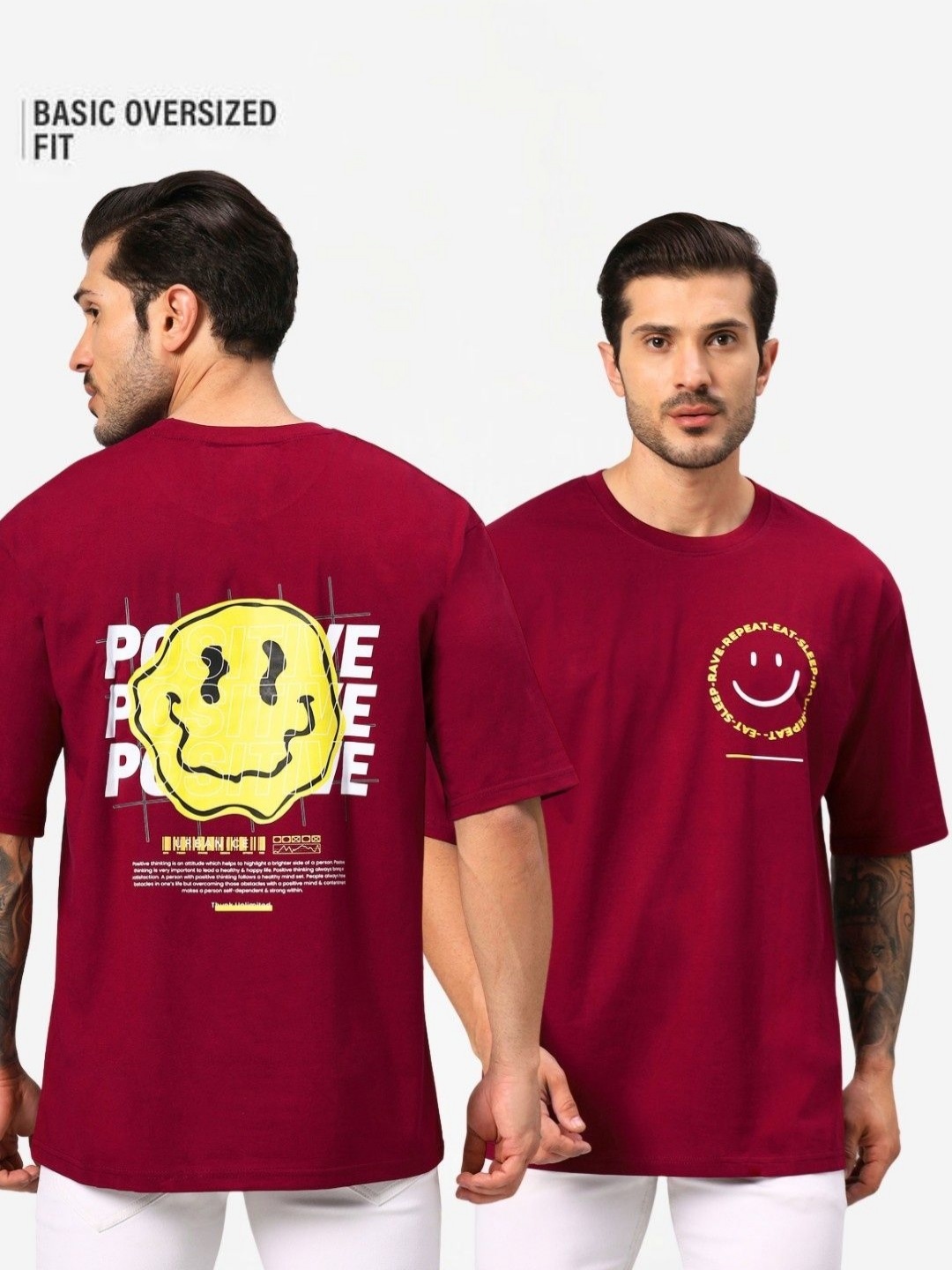 

URBANICE Men Graphic Printed Round Neck Cotton Oversized T-shirt, Maroon