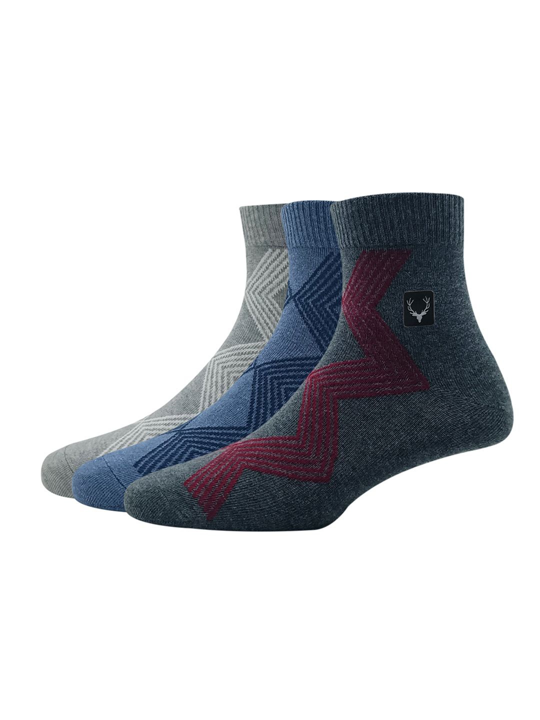 

Allen Solly Men Pack Of 3 Patterned Above Ankle-Length Socks, Grey melange