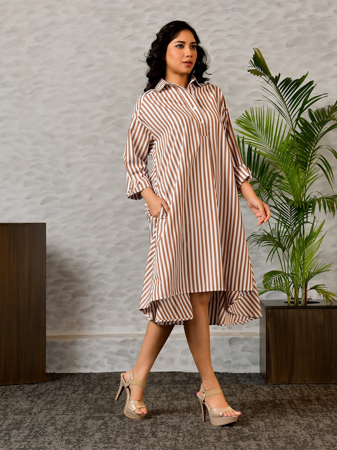 

Unityshop Striped Cotton Shirt Dress, Brown
