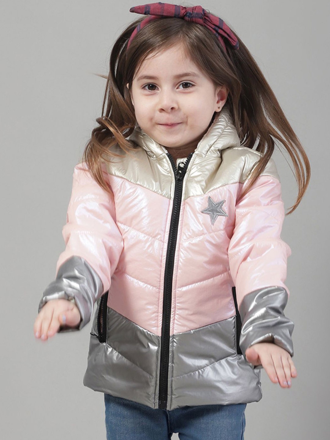 

HOUSE OF VEDAS Girls Hooded Colourblocked Casual Padded Jacket, Pink