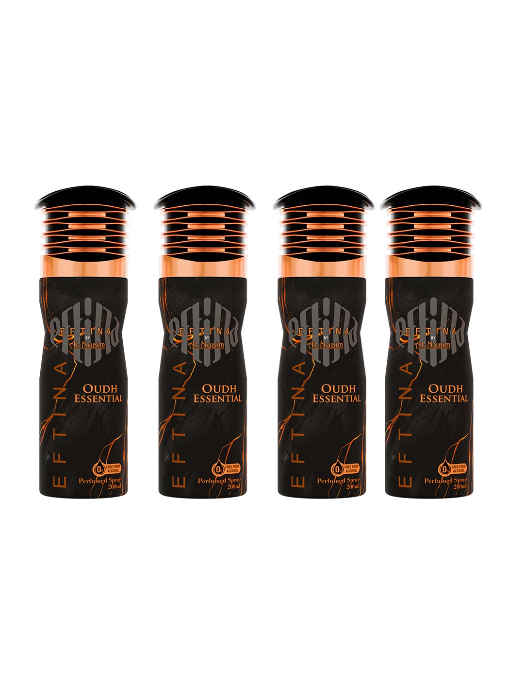 

Al-Nuaim Oudh Essential Set of 4 Alcohol-Free Long Lasting Deodorant - 200 ml each, Black