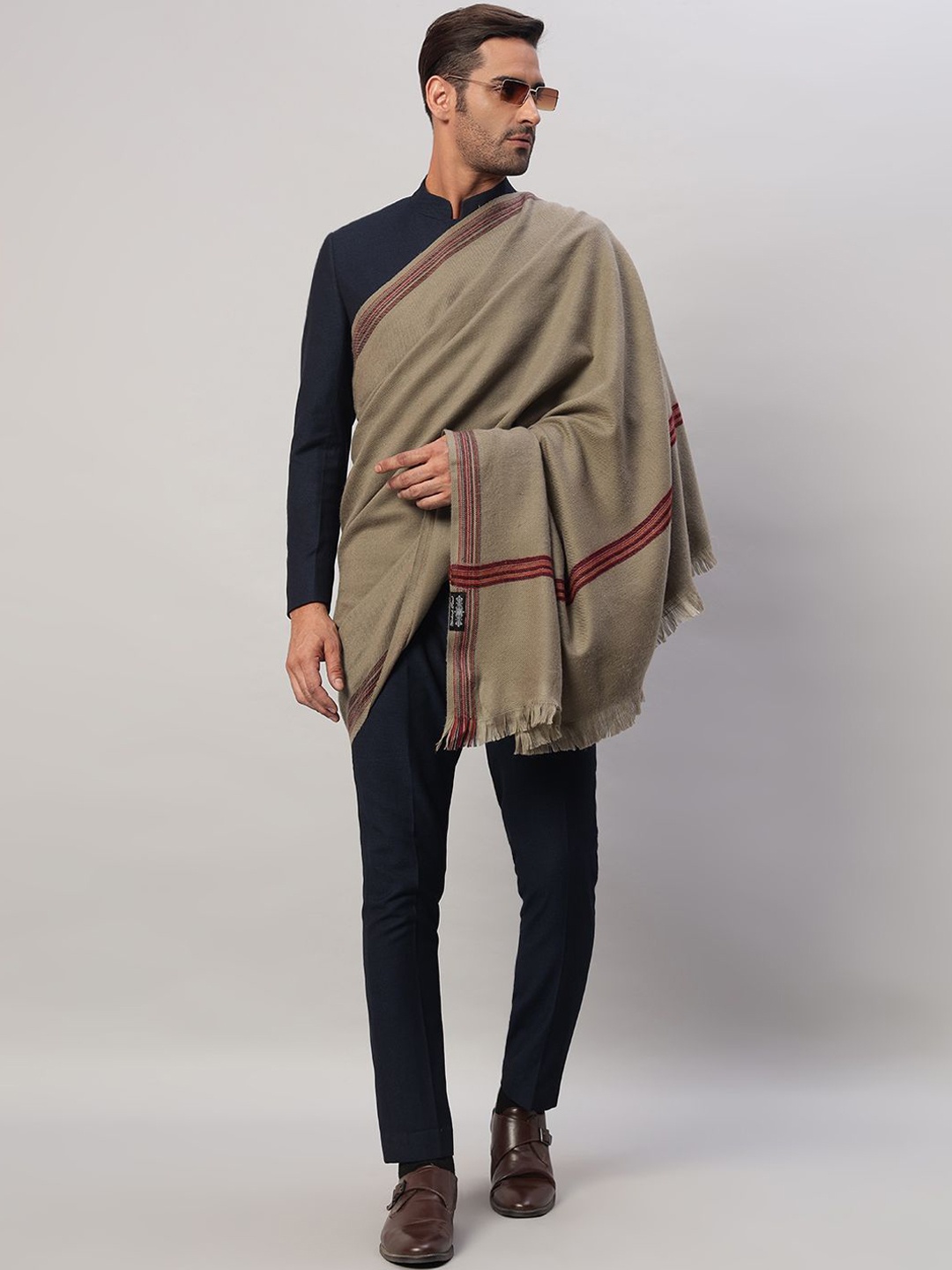 

HANDICRAFT PALACE Abstract Woven Design Woollen Shawl, Beige