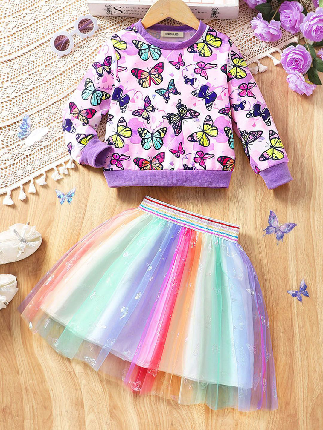 

INCLUD Girls Printed Sweatshirt With Skirt, Purple