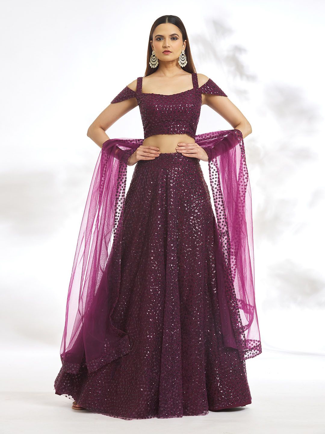 

Samyukta Singhania Embellished Sequinned Ready to Wear Lehenga & Blouse With Dupatta, Burgundy