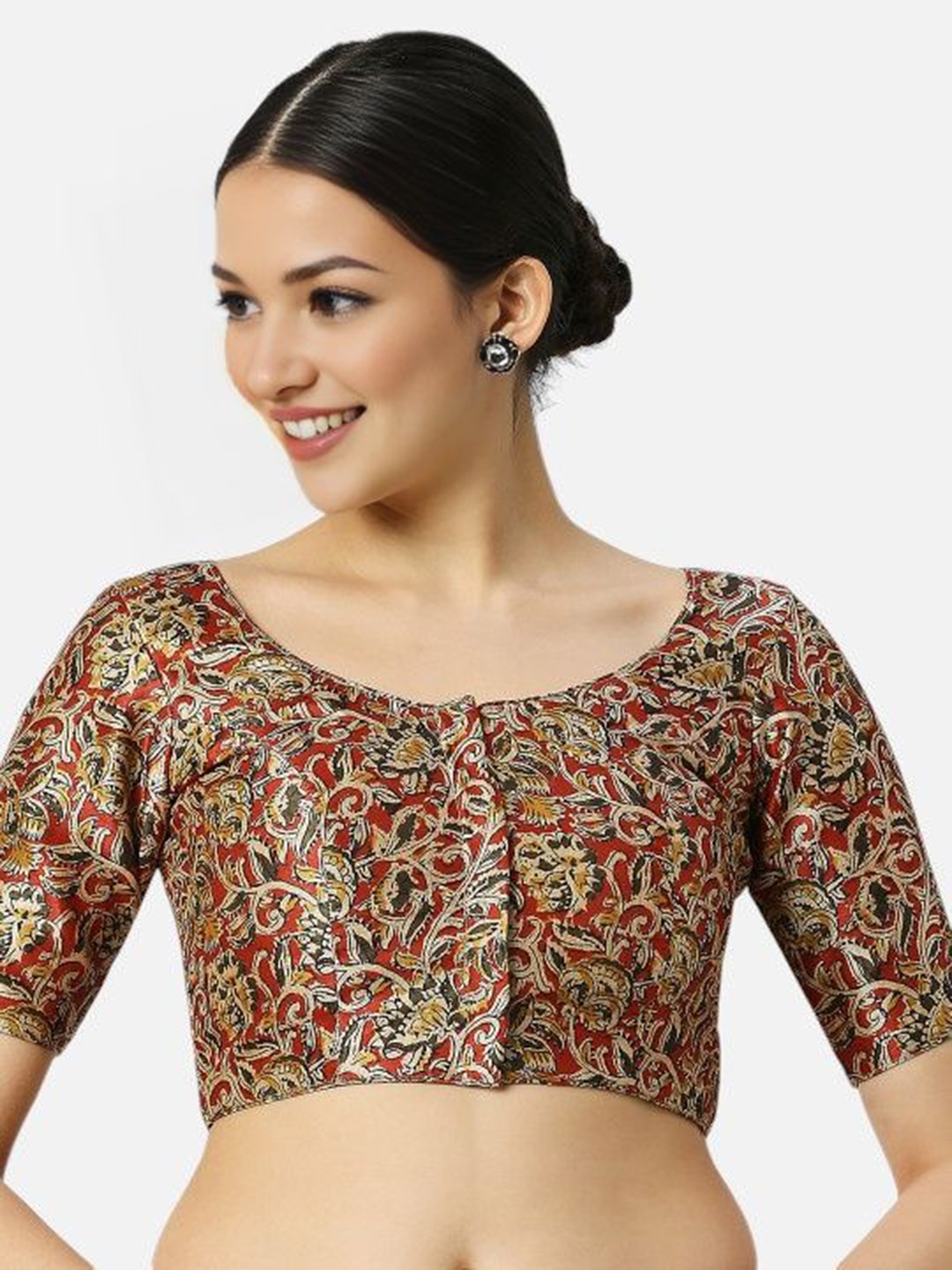 

Biyu Women Printed Short Sleeves Saree Blouse, Maroon
