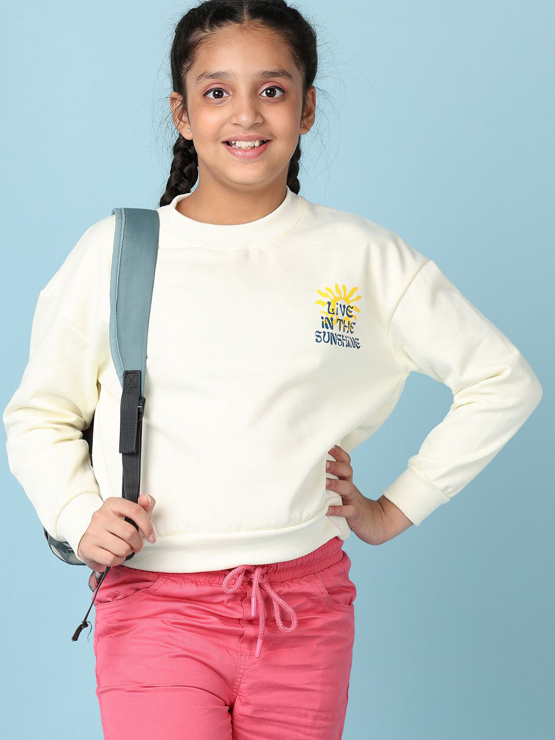 

V-Mart Girls Printed Cotton Sweatshirt, Off white