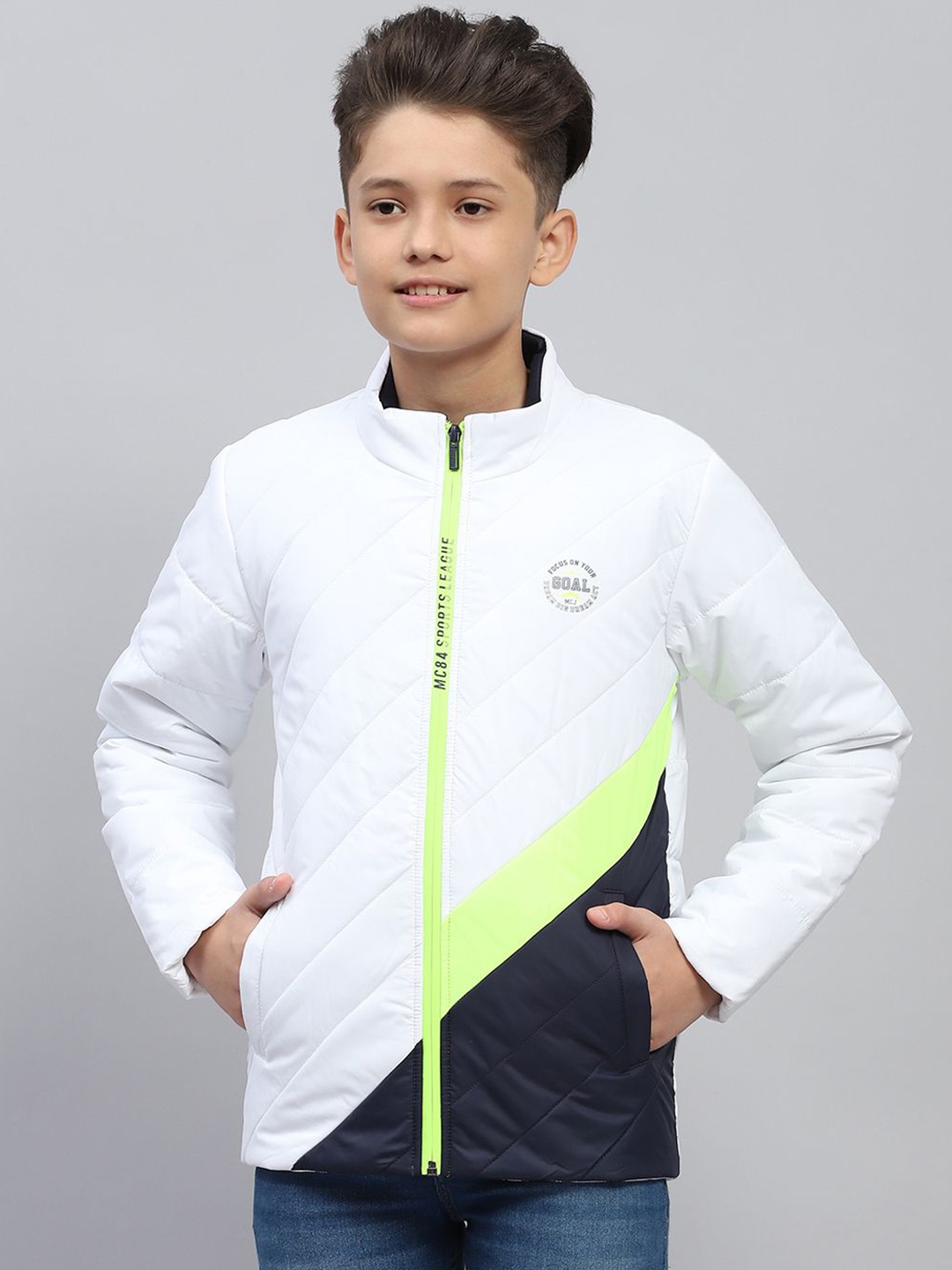 

Monte Carlo Boys Mock Collar Colourblocked Casual Padded Jacket, White