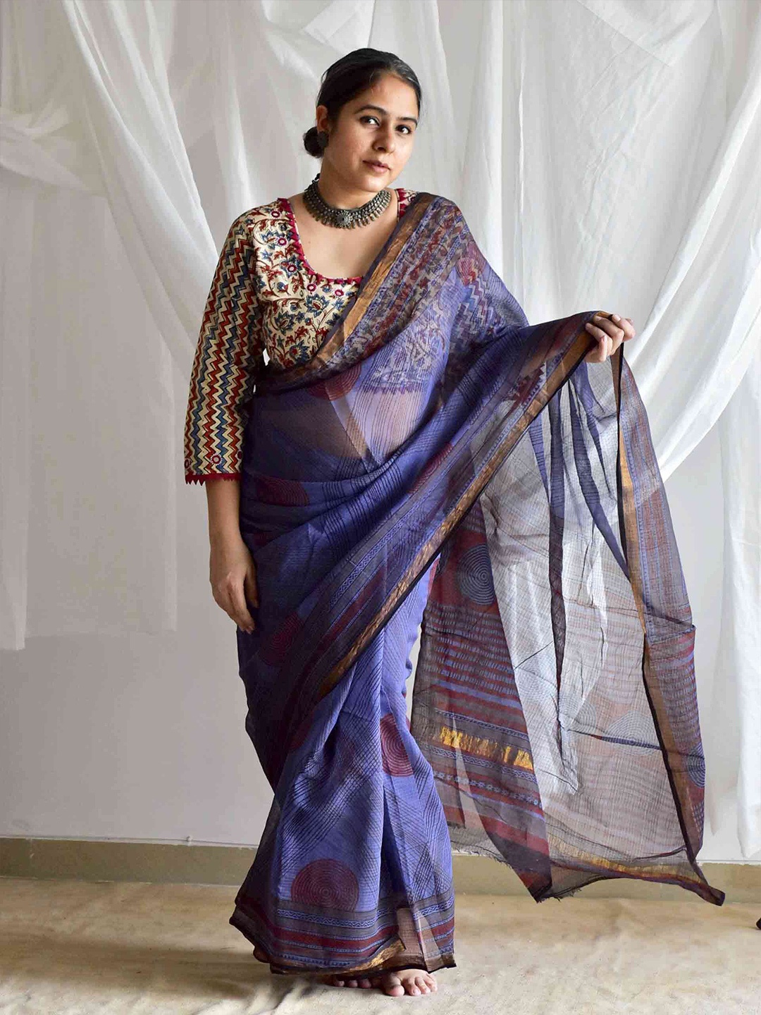 

Sundarii Dabu Kota Doria Saree, Blue