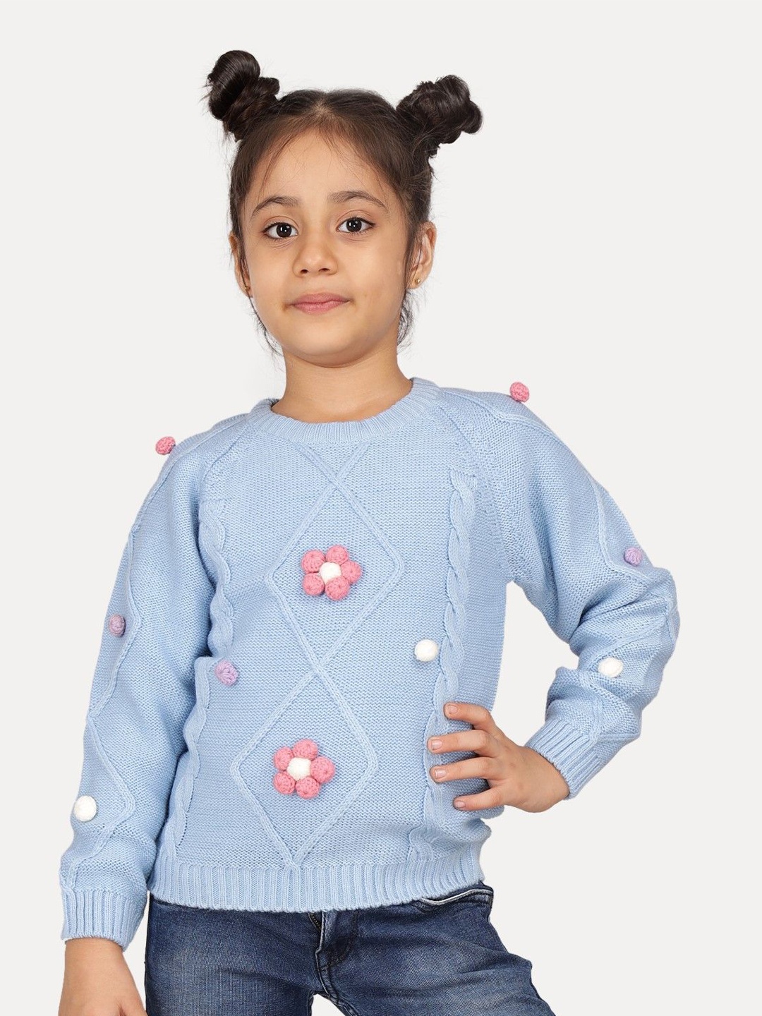 

JoE Hazel Girls Self Design Pullover, Blue