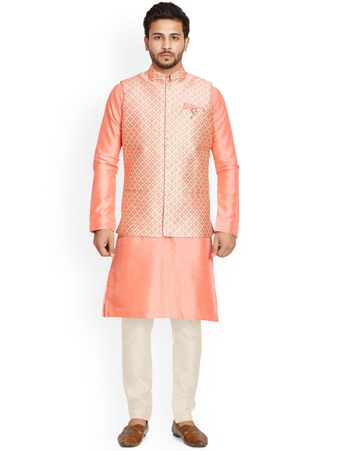 

Anouk Men Embroidered Regular Kurta with Pyjamas, Orange