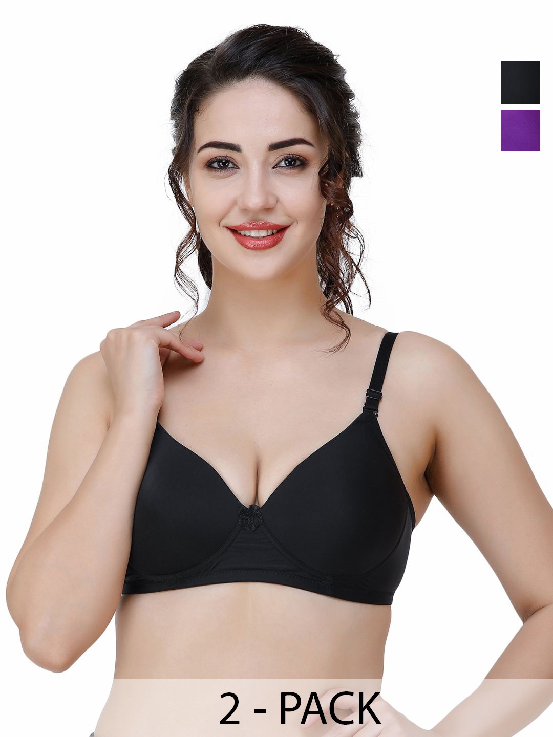 

College Girl Women Pack Of 2 Full Coverage Lightly Padded Bra, Black