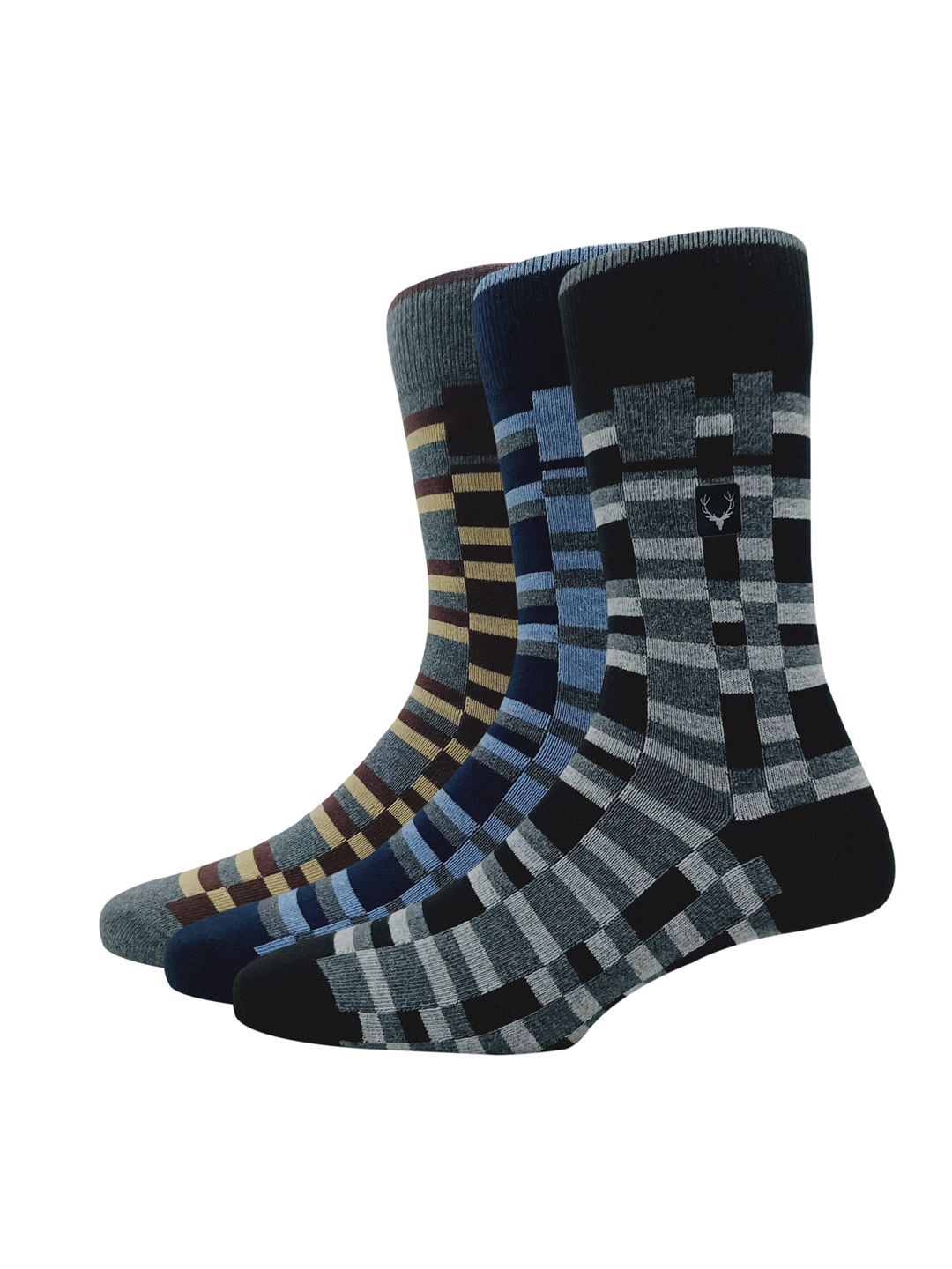 

Allen Solly Men Pack Of 3 Cotton Checked Calf -Length Socks, Black