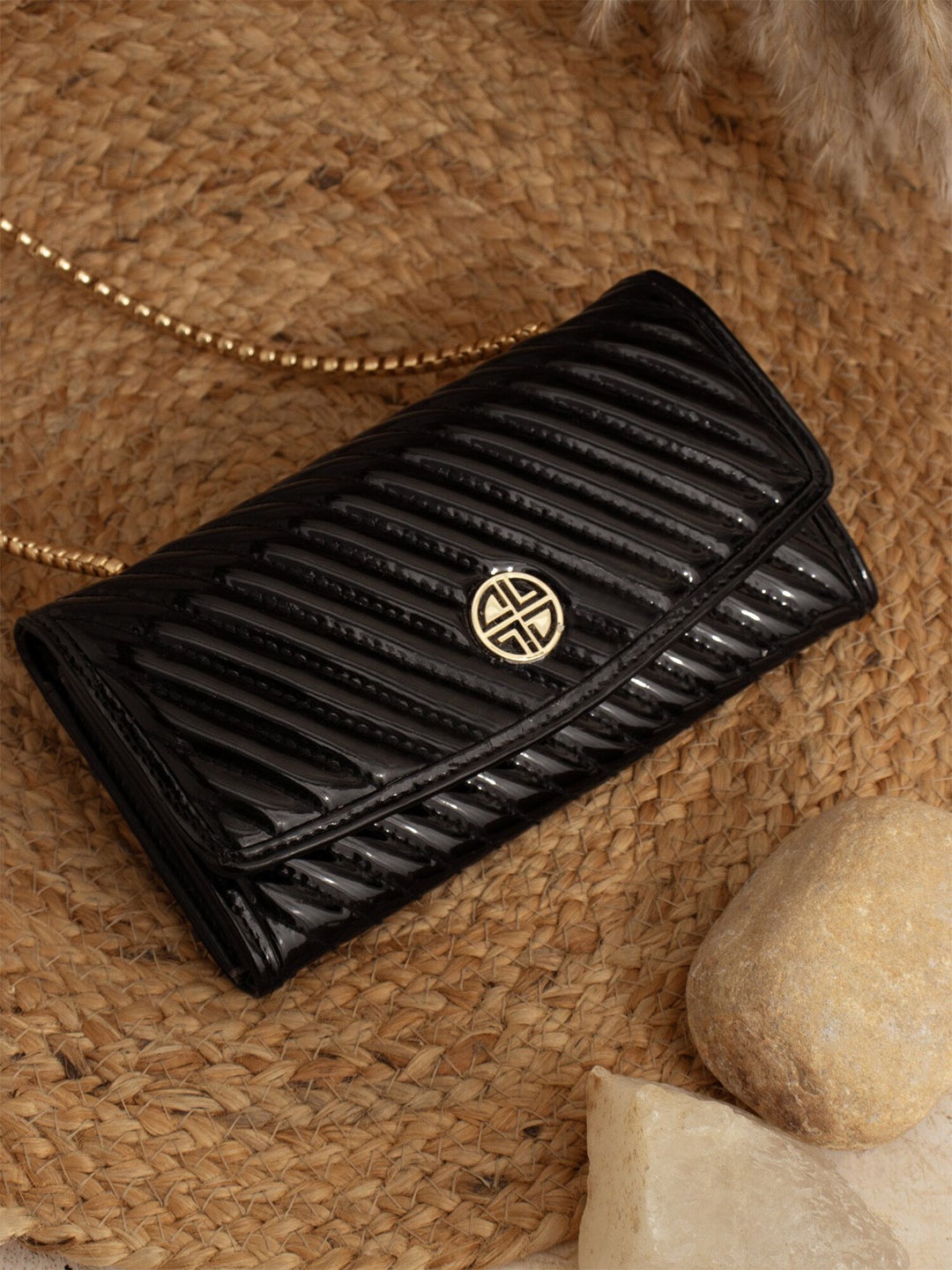 

Carlton London Striped Quilted Purse Clutch, Black