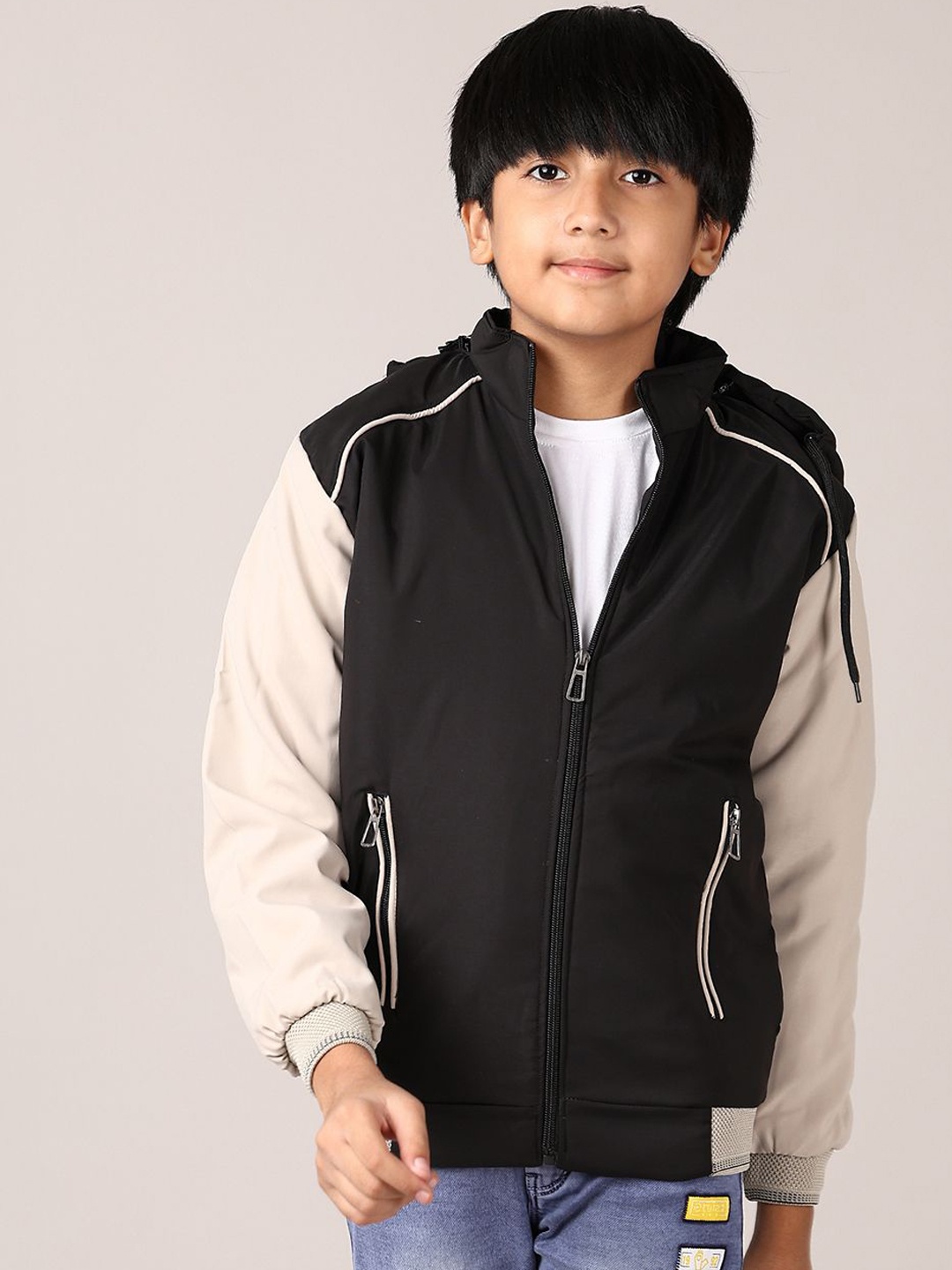 

V-Mart Boys Mock Collar Solid Cotton Casual Bomber Jacket, Black