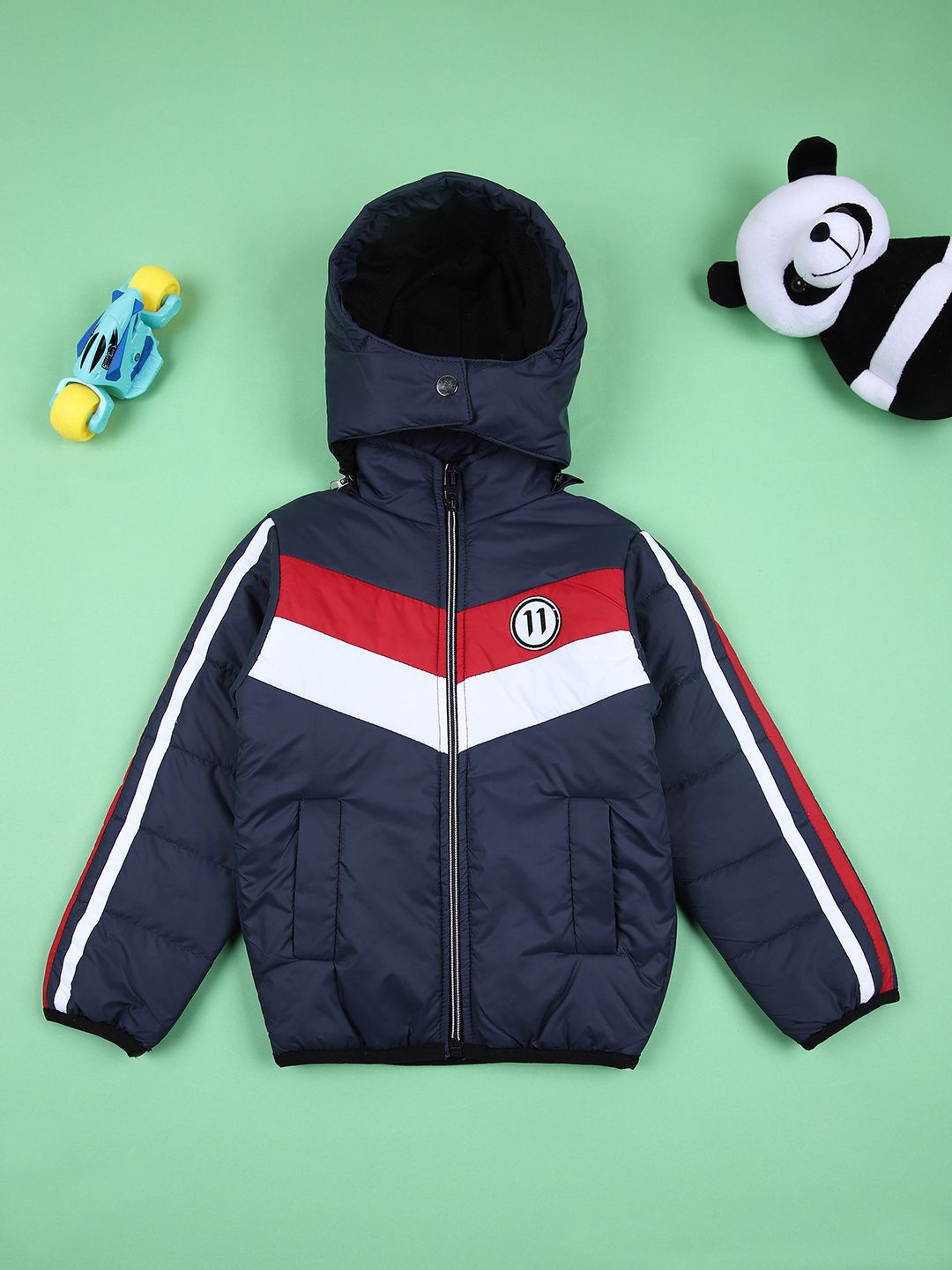 

V-Mart Boys Hooded Colourblocked Cotton Casual Padded Jacket, Navy blue