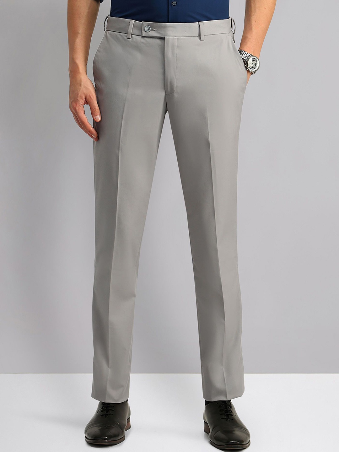

AD By Arvind Men Regular Fit Mid-Rise Formal Trousers, Grey