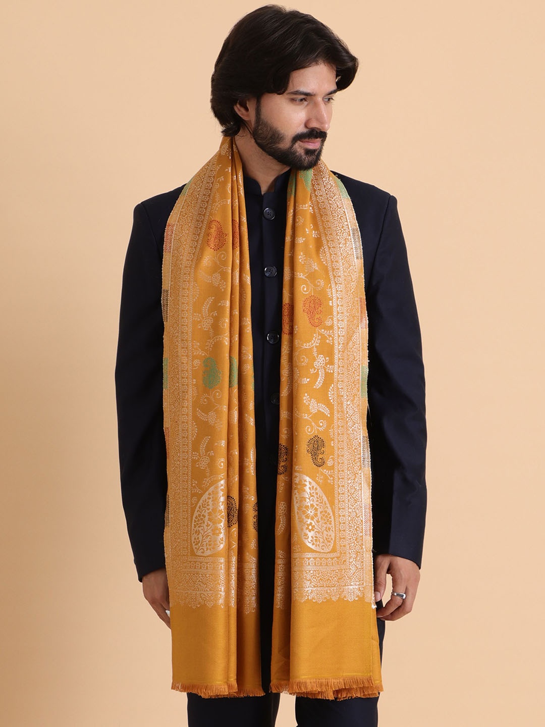 

Tweedle Ethnic Motifs Woven Design Acrylic Shawl, Mustard