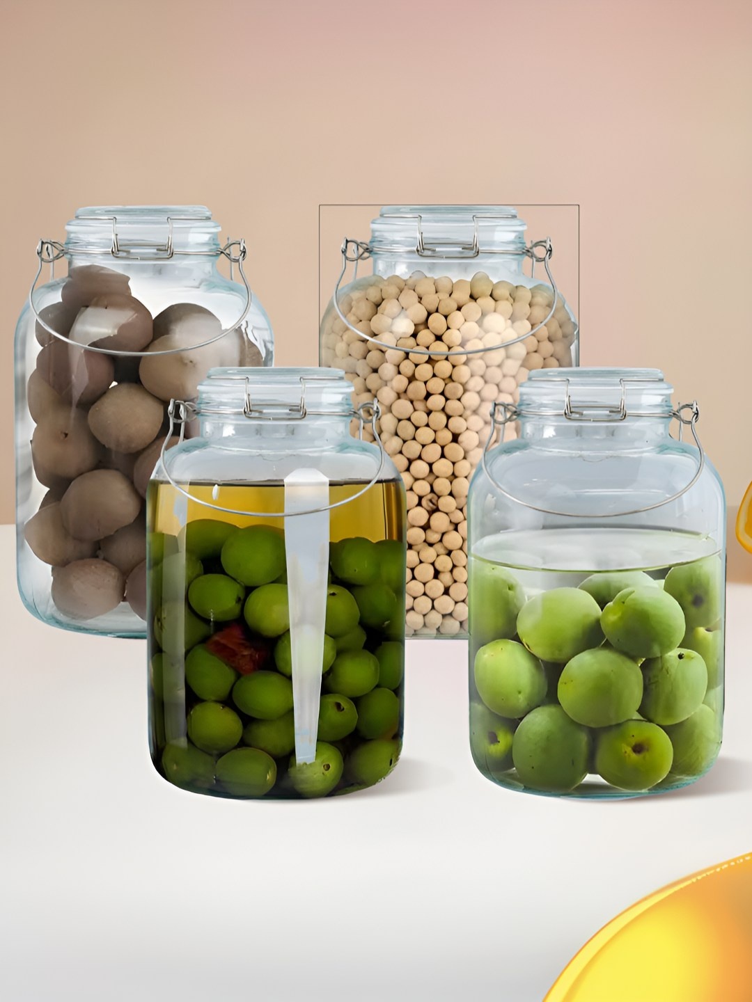 

The Better Home Transparent 4Pcs Glass Easy to Clean Jar With Buckle Lid & Wide Mouth 1.5L
