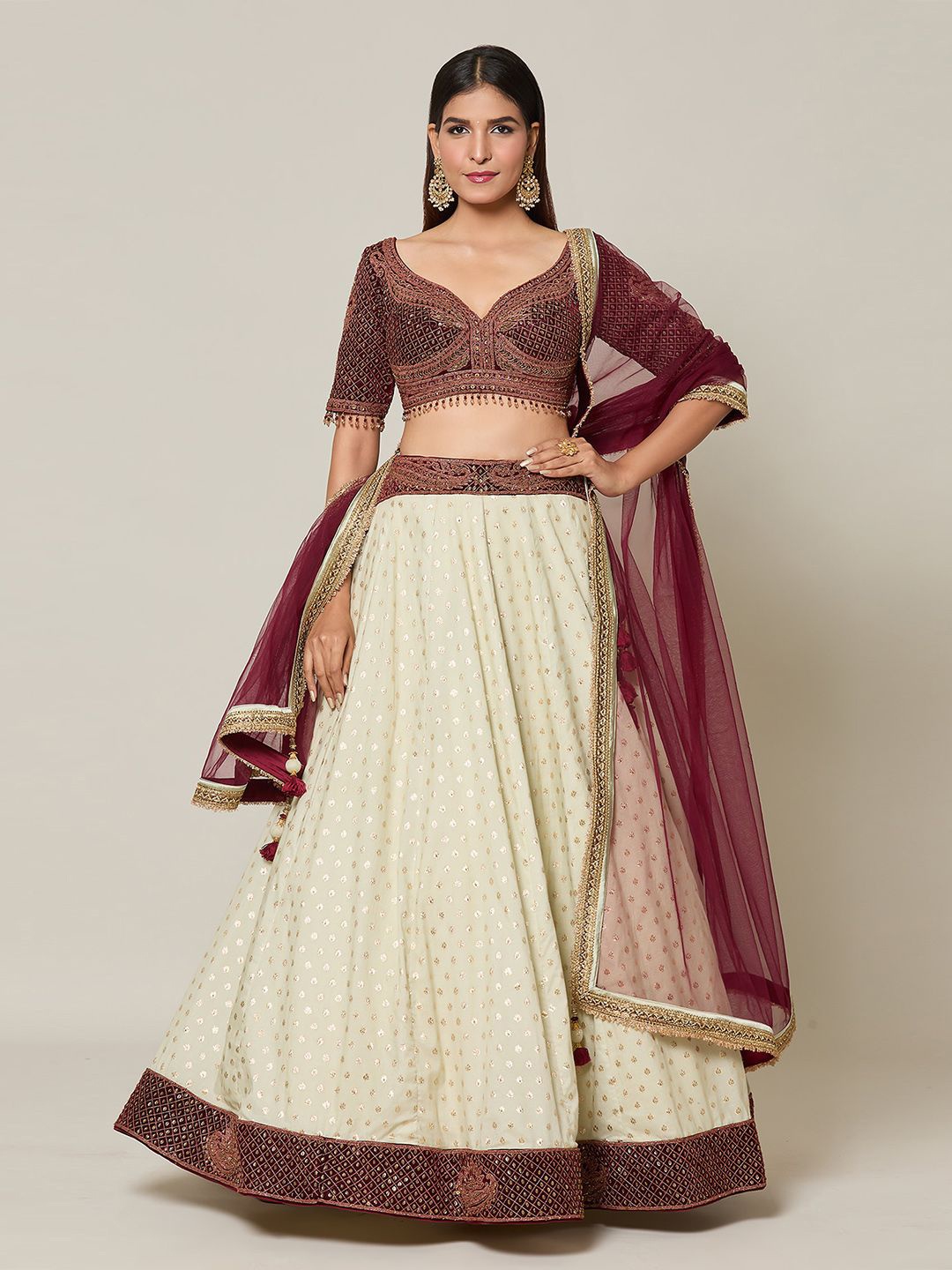 

Samyukta Singhania Embellished Sequinned Ready to Wear Lehenga & Blouse With Dupatta, Maroon