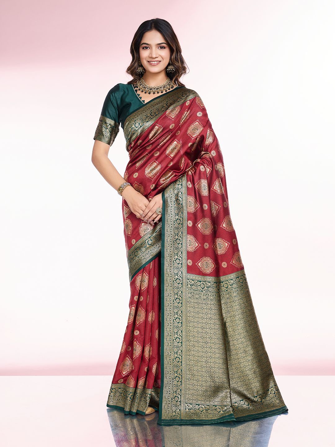 

RICH & ROMAN Woven Design Zari Pure Silk Banarasi Saree, Maroon