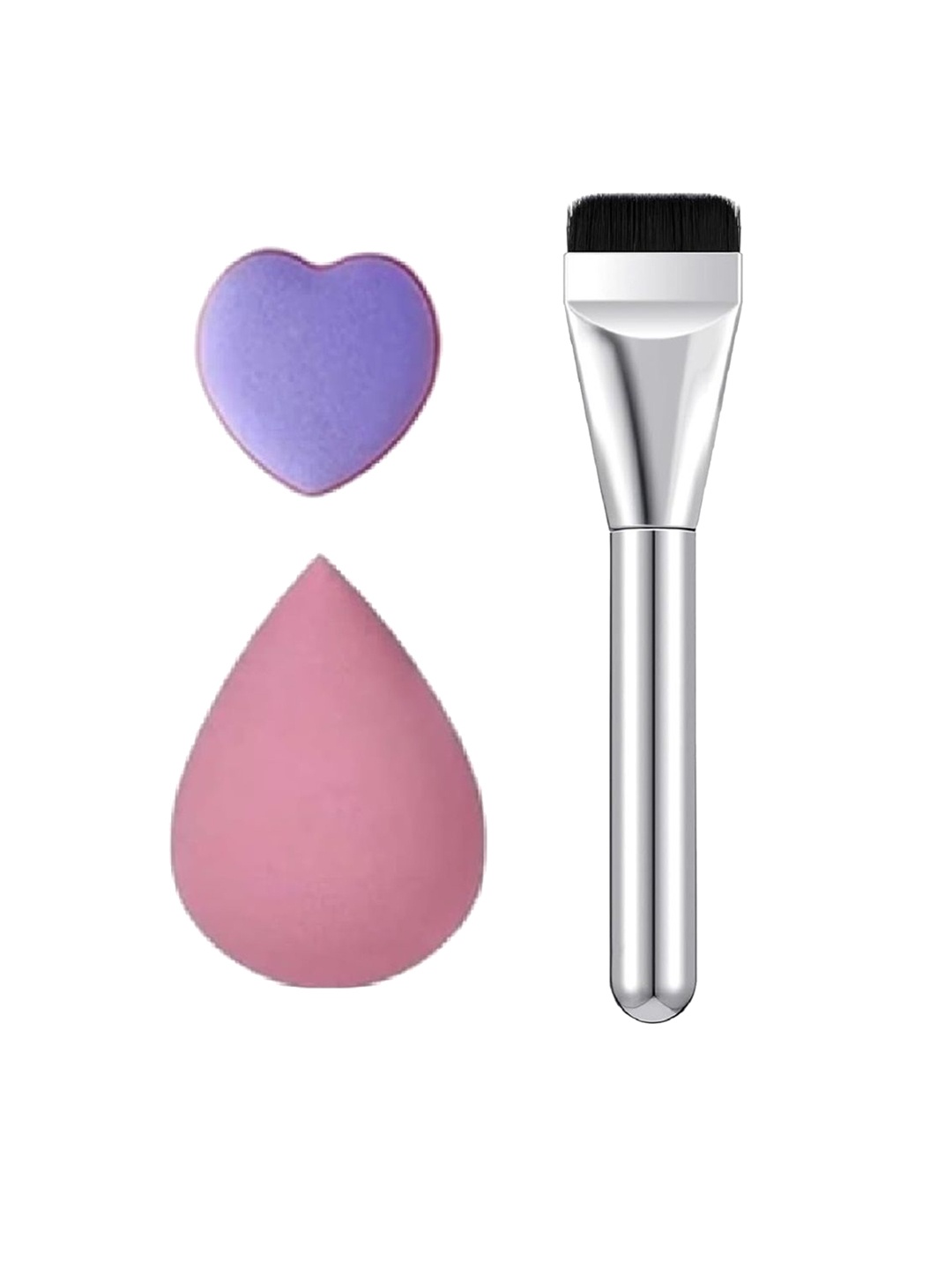 

Facejewel Makeup Brush With Mini Heart & Blender Puff, Silver