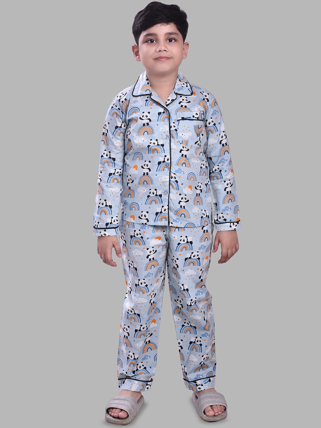 

YK Boys Cartoon Characters Pure Cotton Night suit, Grey