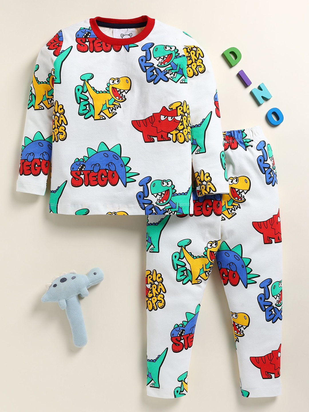 

YK Boys Graphic Printed Night suit, White