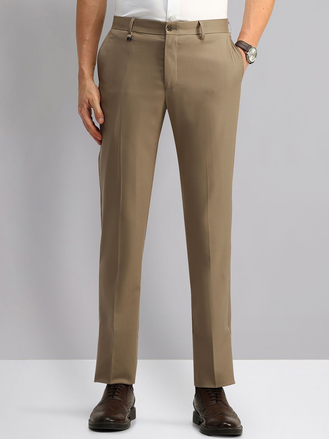 

AD By Arvind Men Regular Fit Formal Trousers, Khaki