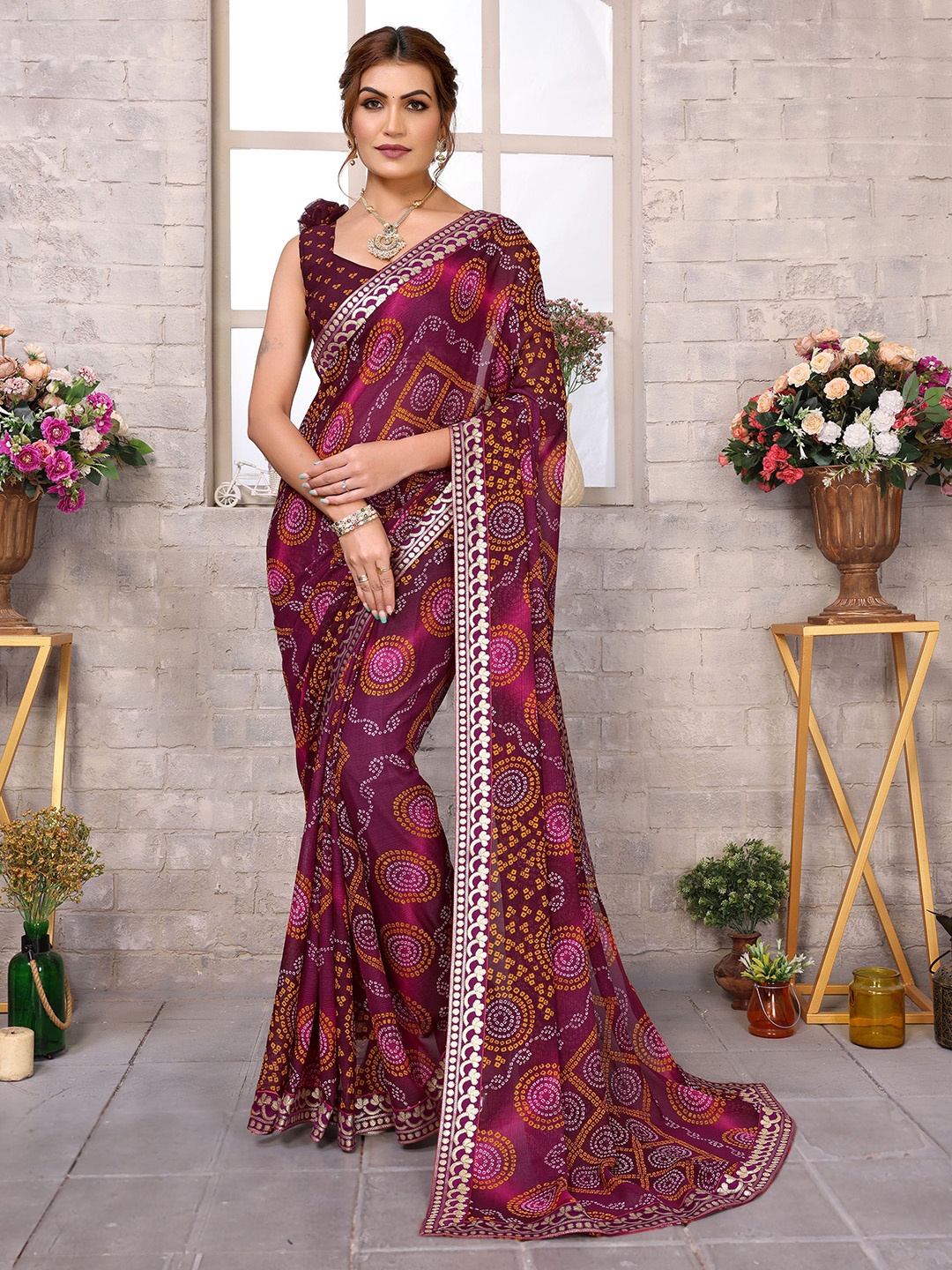 

KALINI Bandhani Printed Bandhani Saree, Purple