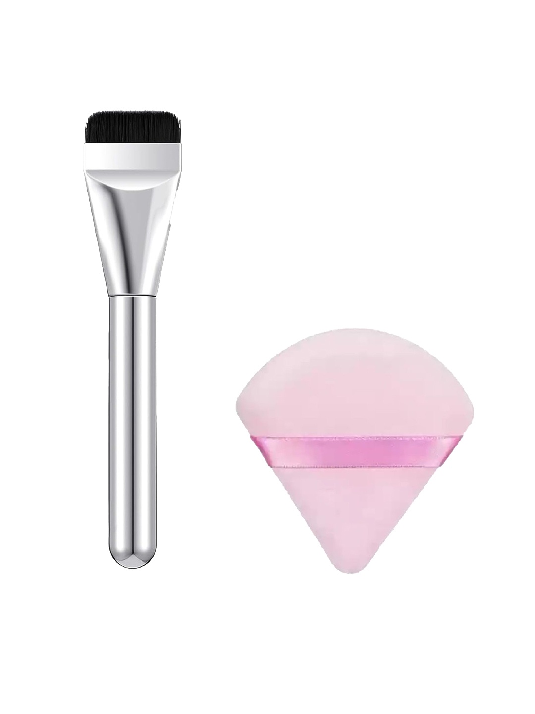 

Facejewel Set Of 2, Silvery Makeup Brush & Makeup Triangle Puff, Multi