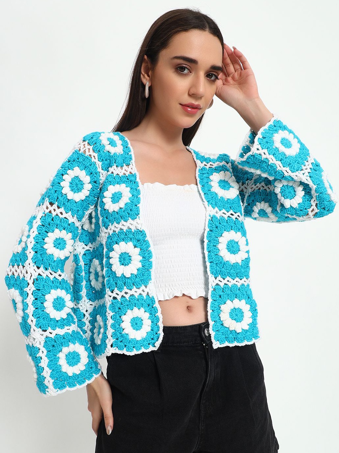 

Sugercandy Women Cable Knit Woollen Cardigan, Blue