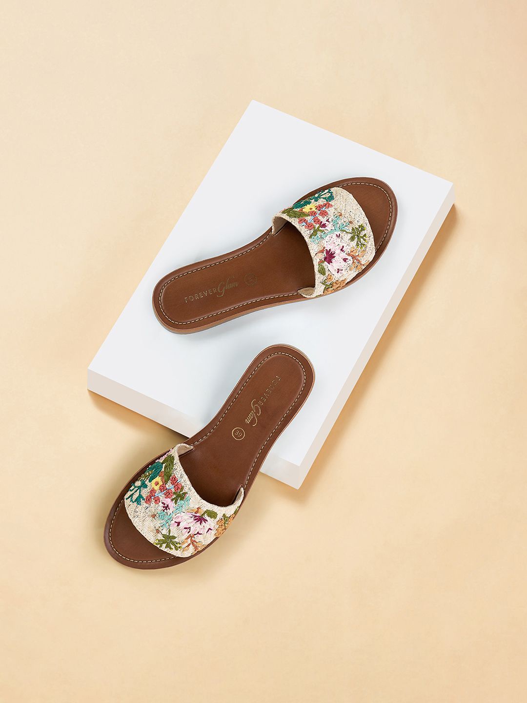 

Forever Glam by Pantaloons Women Embroidered Open Toe Flats, Beige