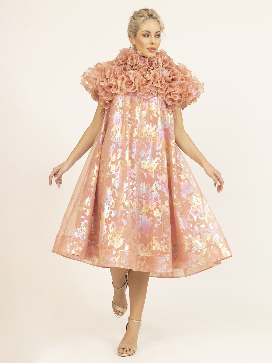 

LELA Women Frill A-Line Dress, Peach