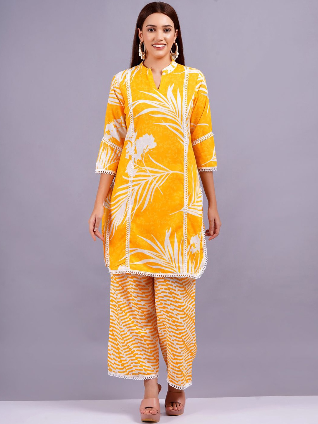 

HIGHLIGHT FASHION EXPORT Printed Tunic & Trousers Co-Ords Set, Yellow