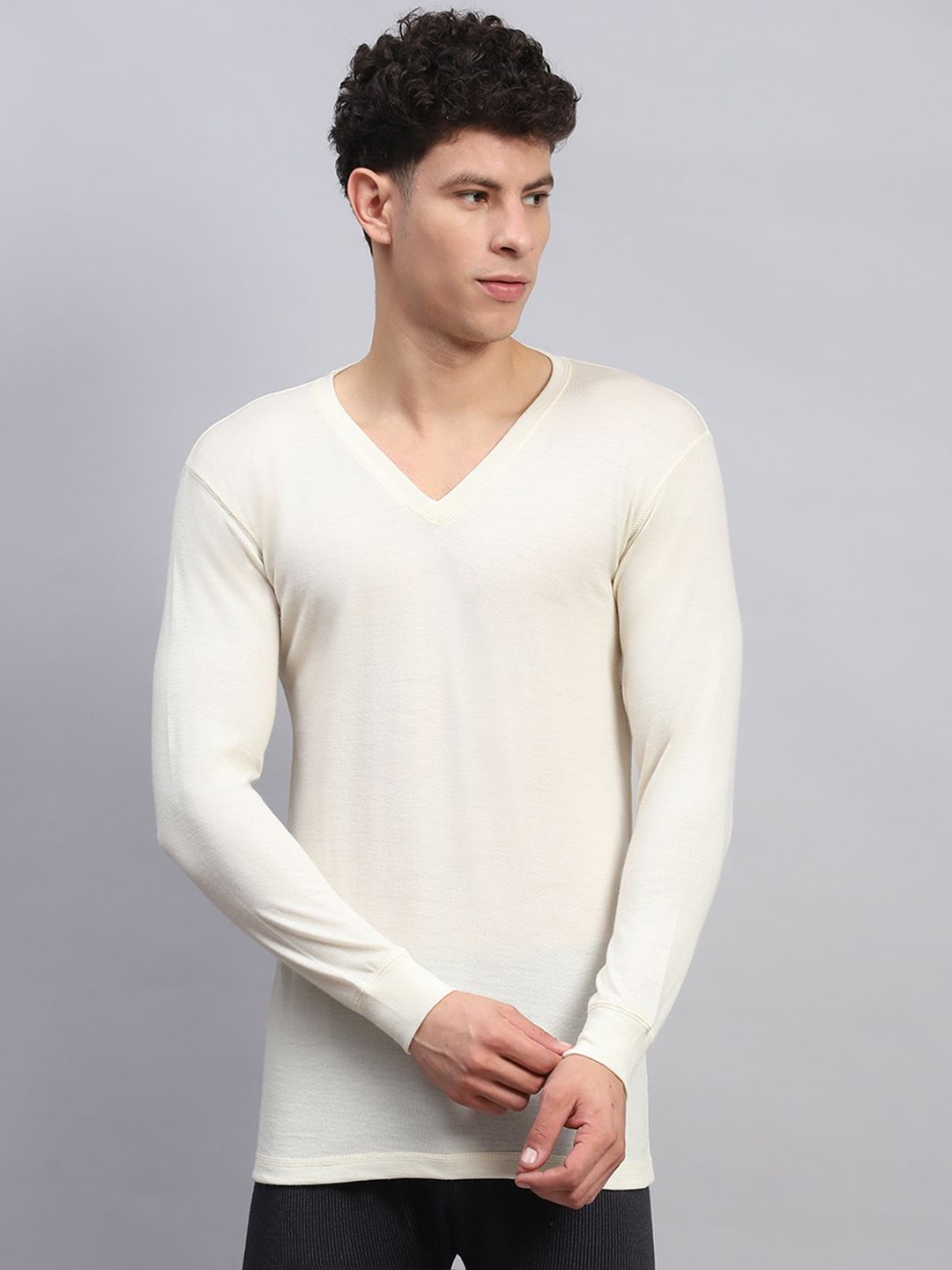 

Monte Carlo Men Ribbed Wool Thermal Vest, Cream