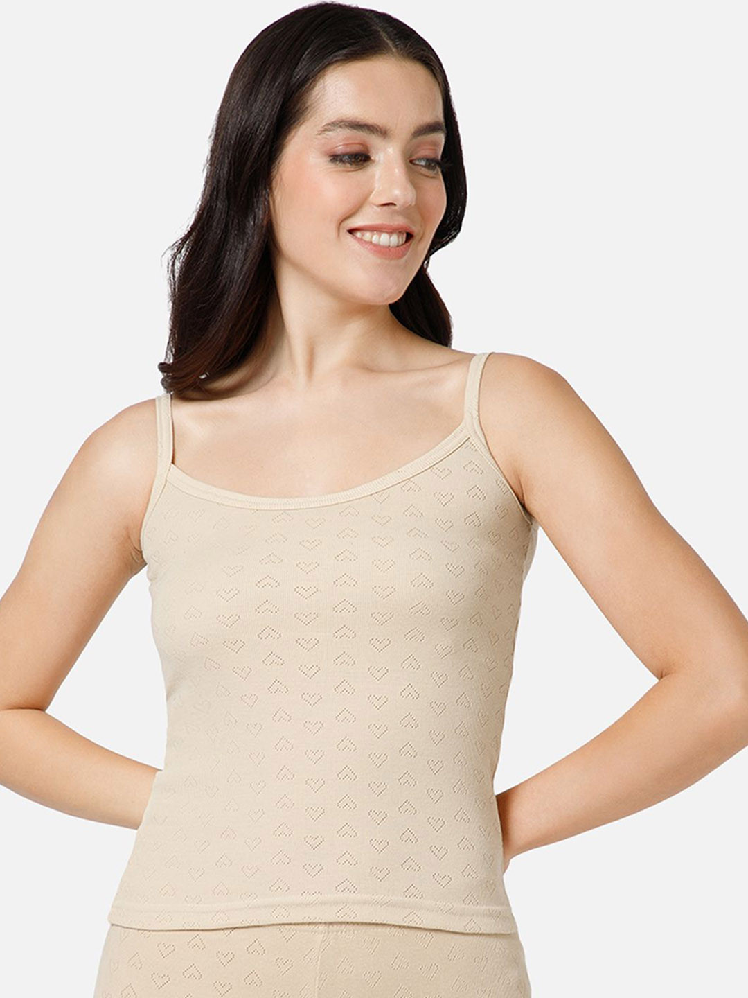 

BODYCARE INSIDER Women Self-Design Cotton Thermal Tops, Beige