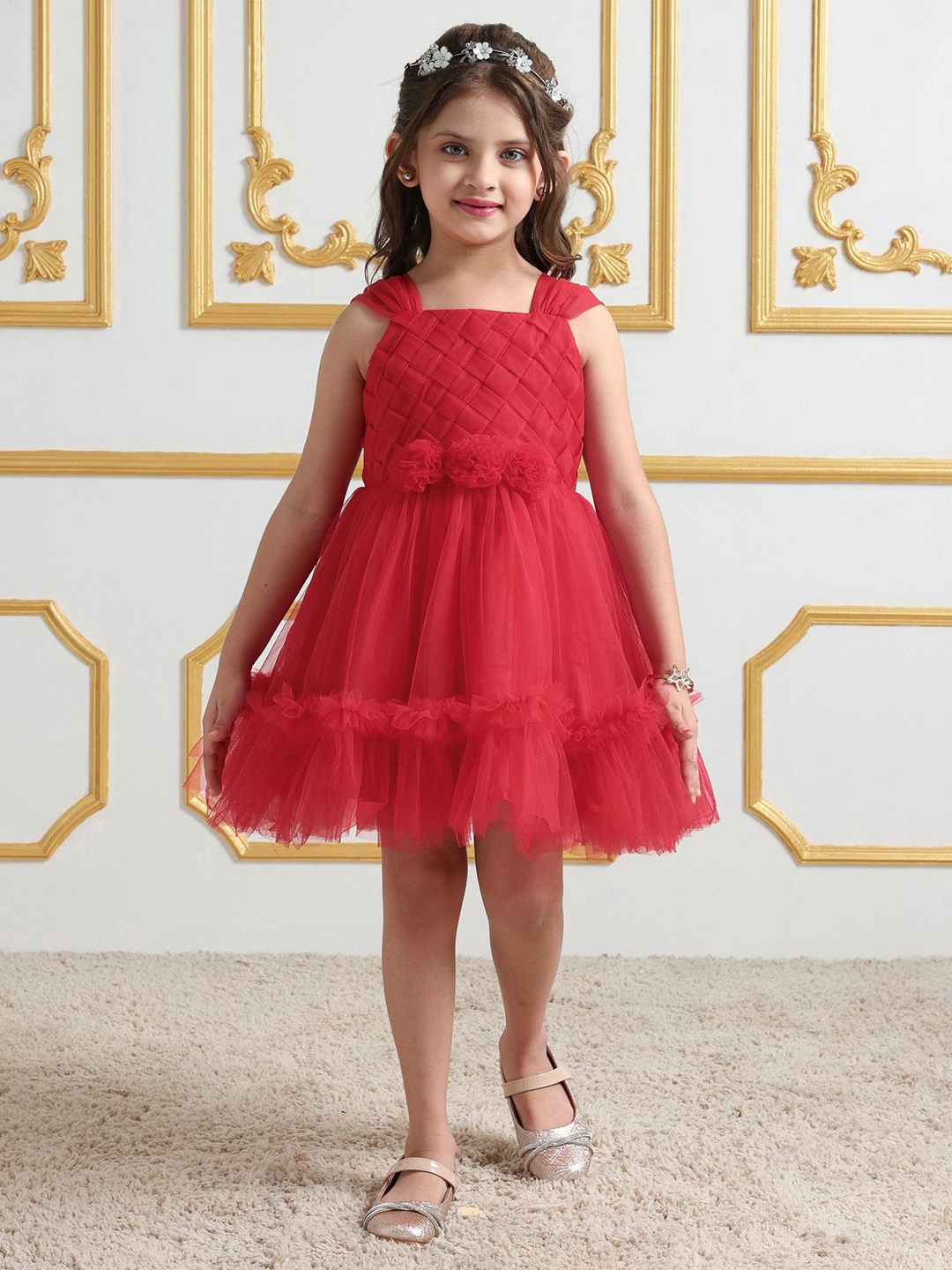 

Mark & Mia Girls Red Square Neck Sleeveless Fit and Flare Dress