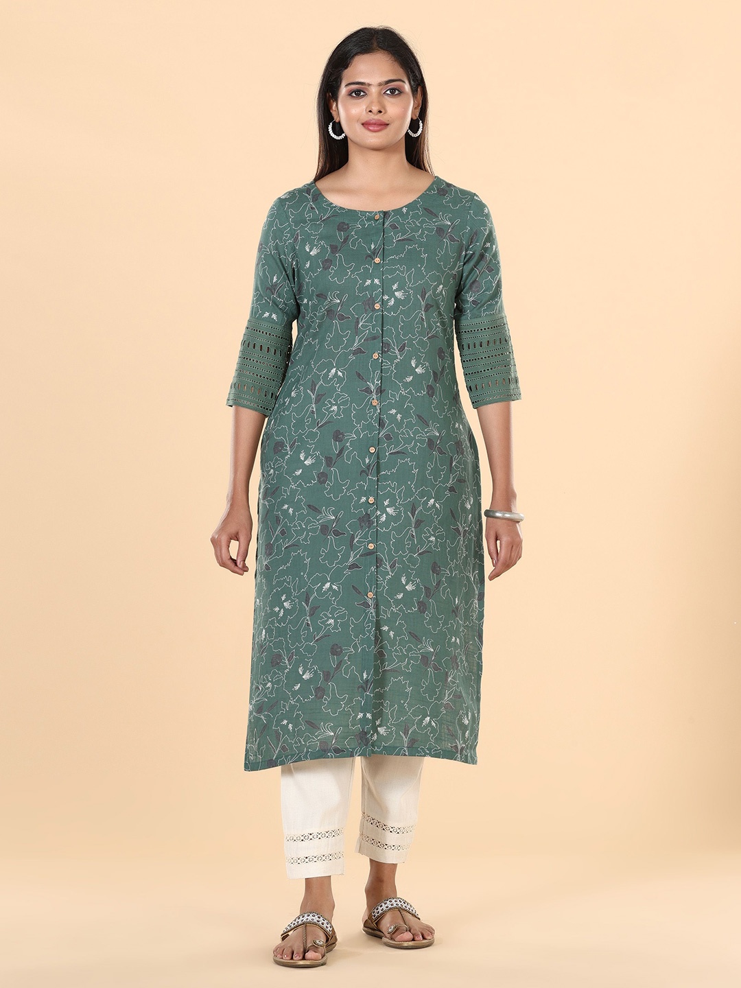 

Vismay Printed Cotton Straight Kurta, Green