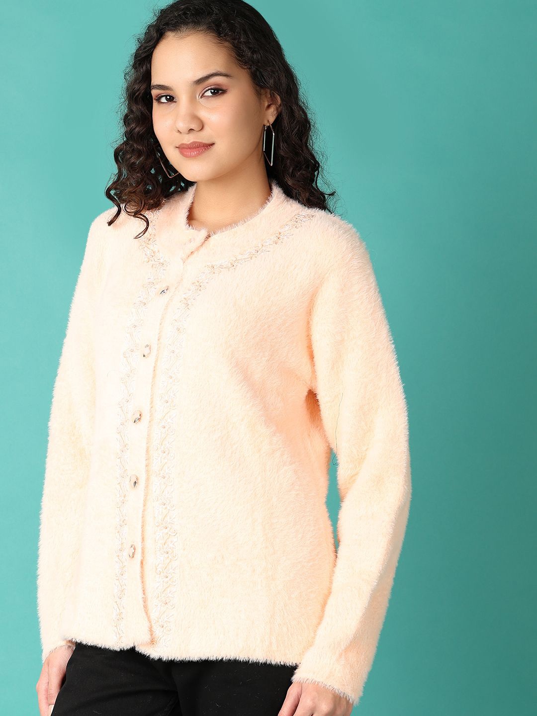 

V-Mart Women Self Design Cotton Cardigan, Yellow