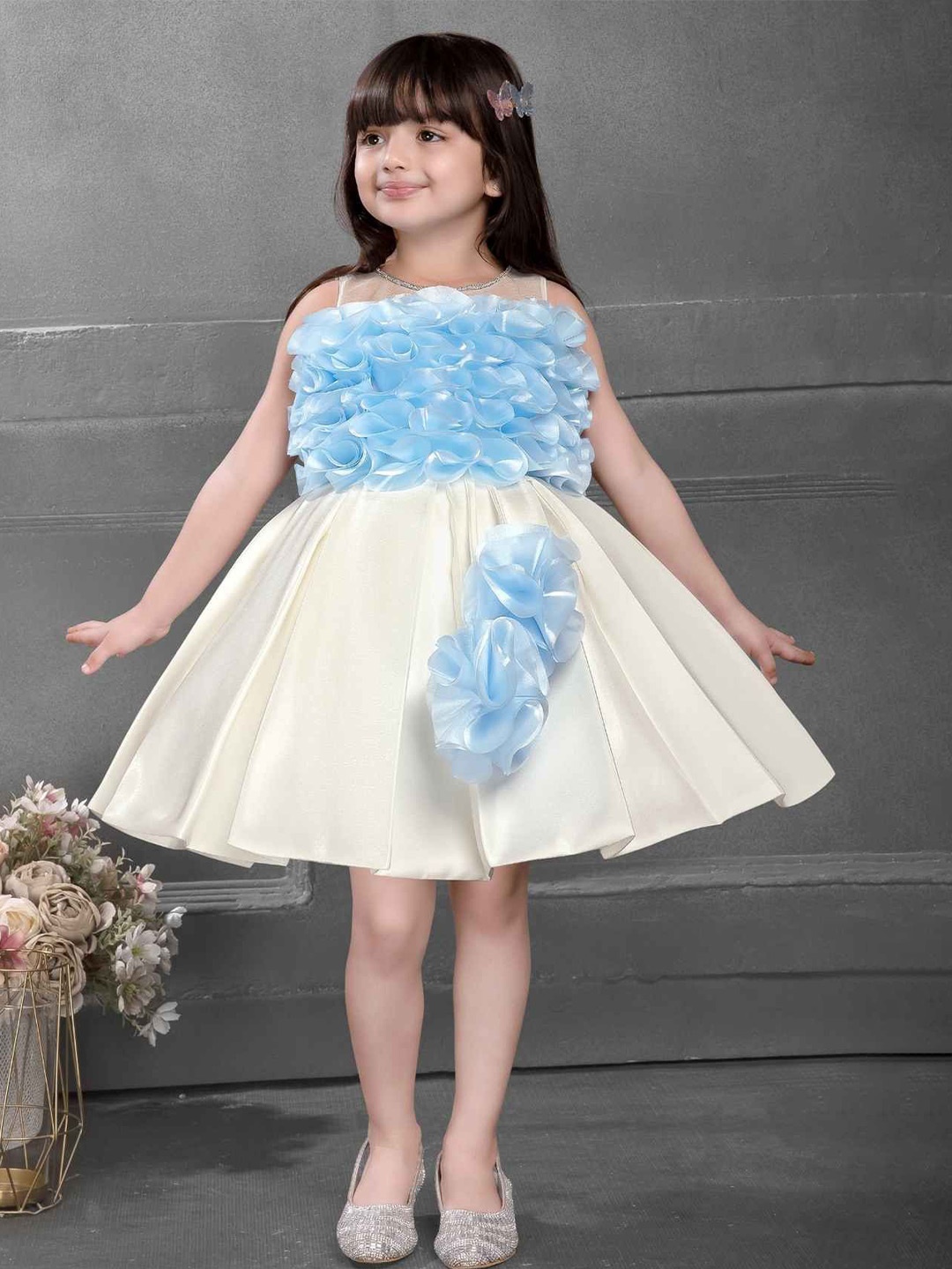 

Lagorii Girls Floral Ruffled Fit & Flare Dress, Blue