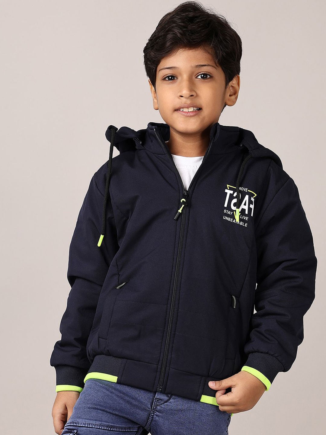 

V-Mart Boys Hooded Solid Cotton Casual Puffer Jacket, Navy blue