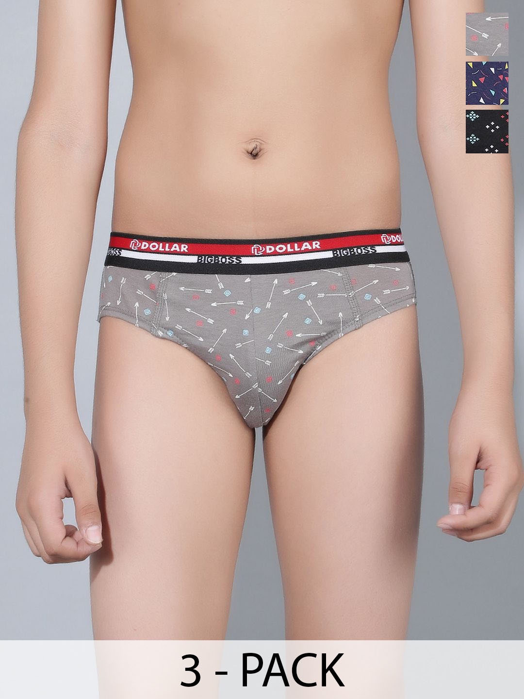 

Dollar Bigboss Boys Pack Of 3 Assorted Basic Briefs, Grey