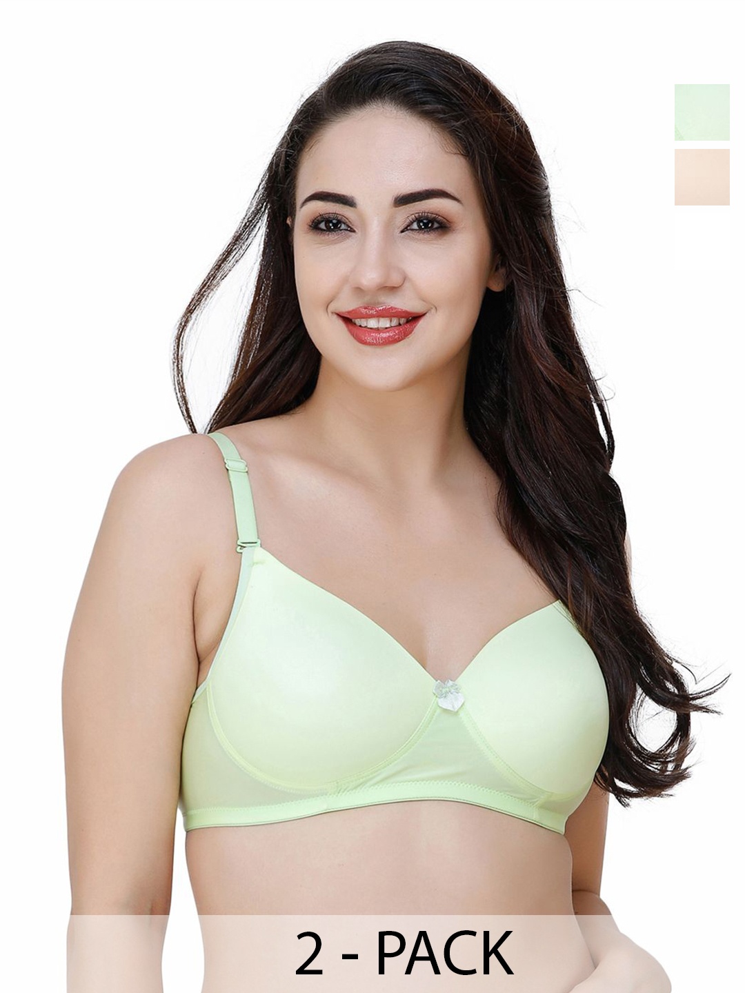 

College Girl Pack Of 2Full Coverage Lightly Padded Underwired Push-Up Bra, Green