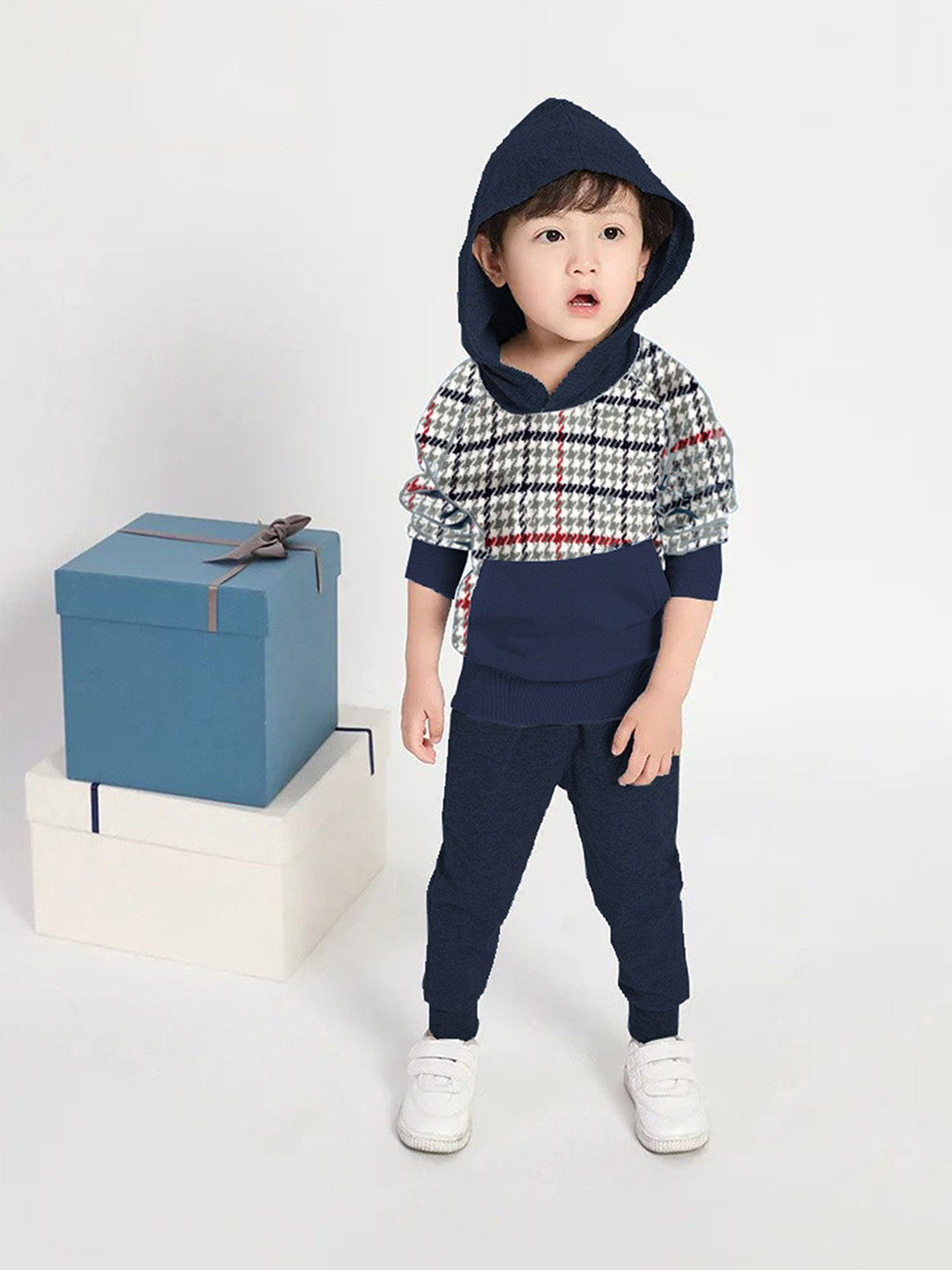 

BAESD Kids Checked Pure Cotton Sweatshirt With Trouser, Blue