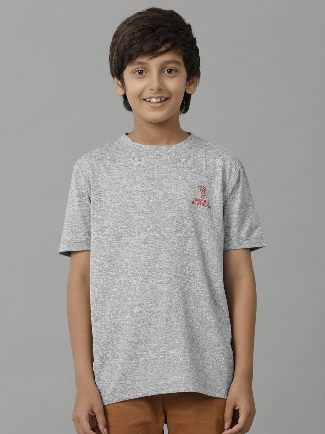 

UNDER FOURTEEN ONLY Boys Solid Round Neck T-shirt, Grey