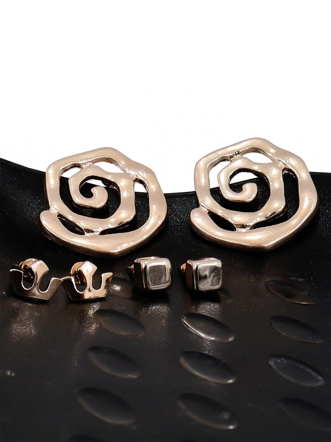 

KRENOZ Set Of 3 Gold-Plated Stainless Steel Classic Studs Earrings