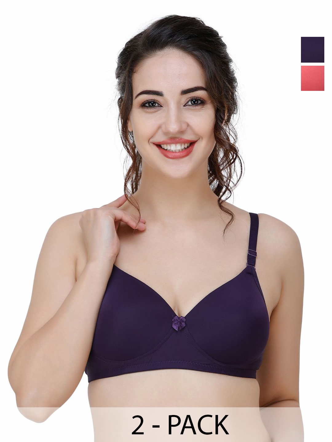 

College Girl Pack Of 2 Medium Coverage Lightly Padded T-shirt Bra, Purple