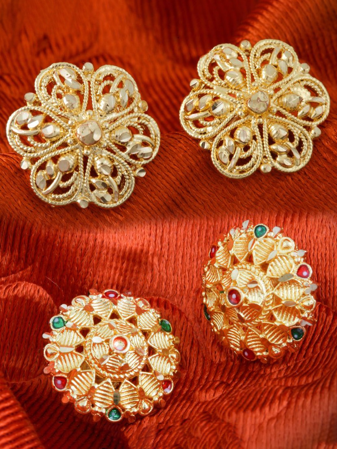 

DIVASTRI Set Of 2 Gold-Plated Stone Studded Circular Studs