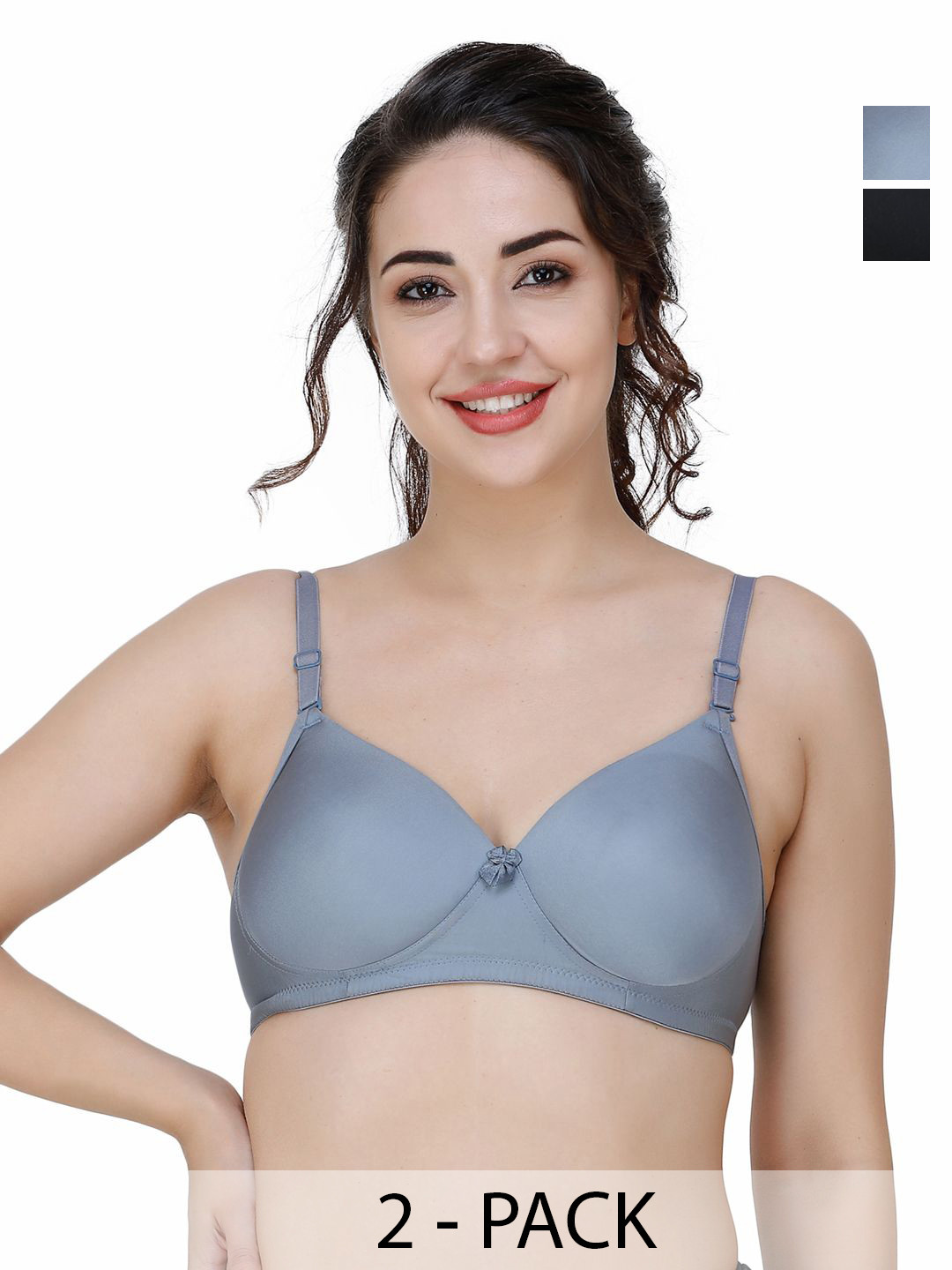 

College Girl Pack Of 2 Medium Coverage Lightly Padded T-shirt Bra, Black